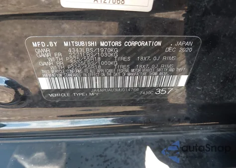 2021 Mitsubishi Outlander Sport Es/Le/Be z USA, uszkodzony, nr VIN JA4APUAU3MU014766